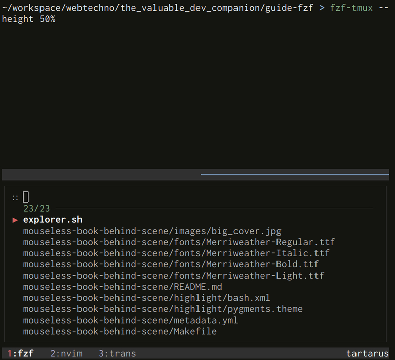 fzf can run in a tmux pane